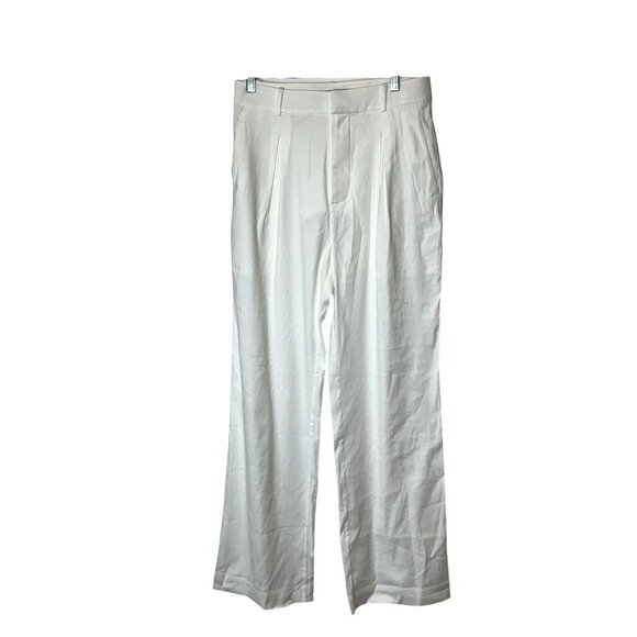 Jenni Kayne Riley Linen Blend Pleated Front Relaxed Fit Trouser Pants White Sz 4 - Picture 4 of 13